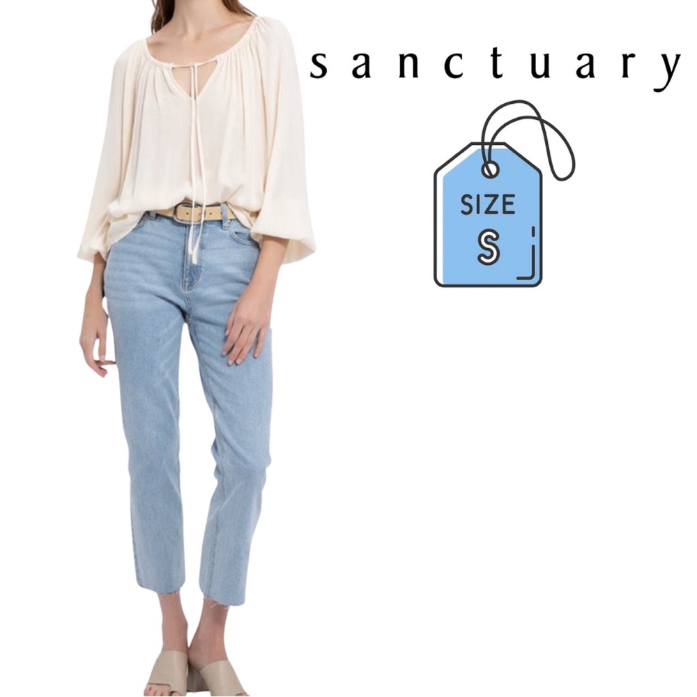 Sanctuary Clothing butter cream tie ballet neck blouse, size small